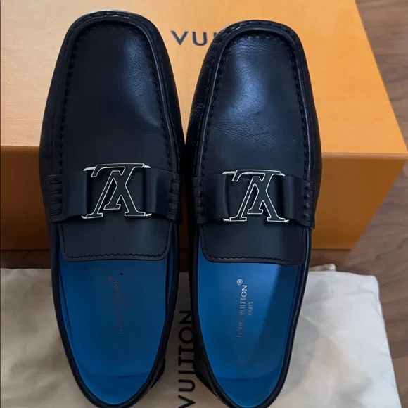 Louis Vuitton Black Leather Loafers with Silver Accent display picture 3
